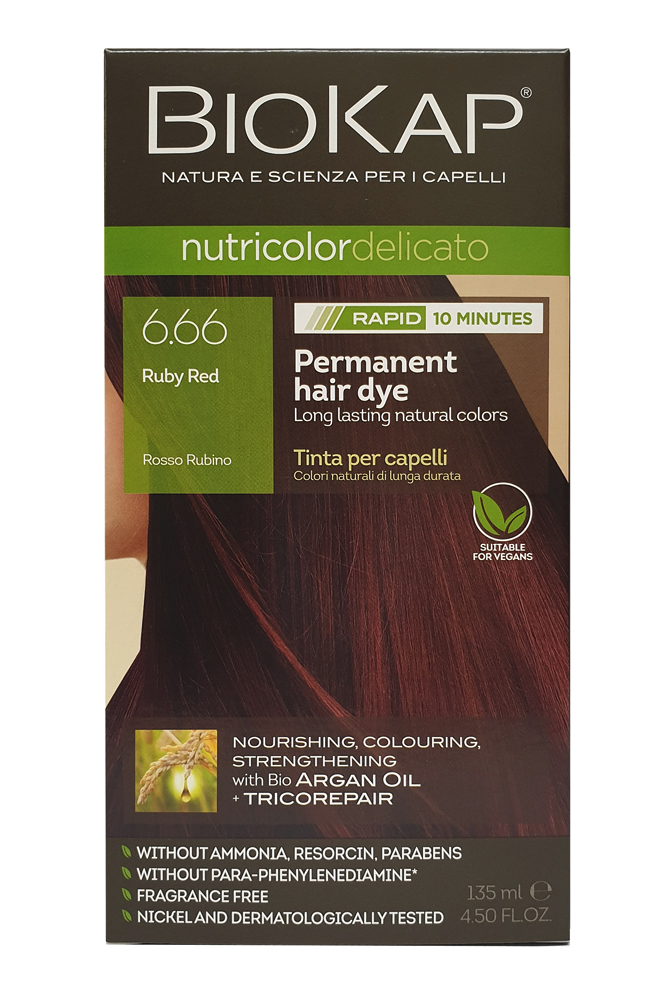 BioKap Nutricolor Delicato RAPID Permanent Hair Dye 6.66 Ruby Red 135ml